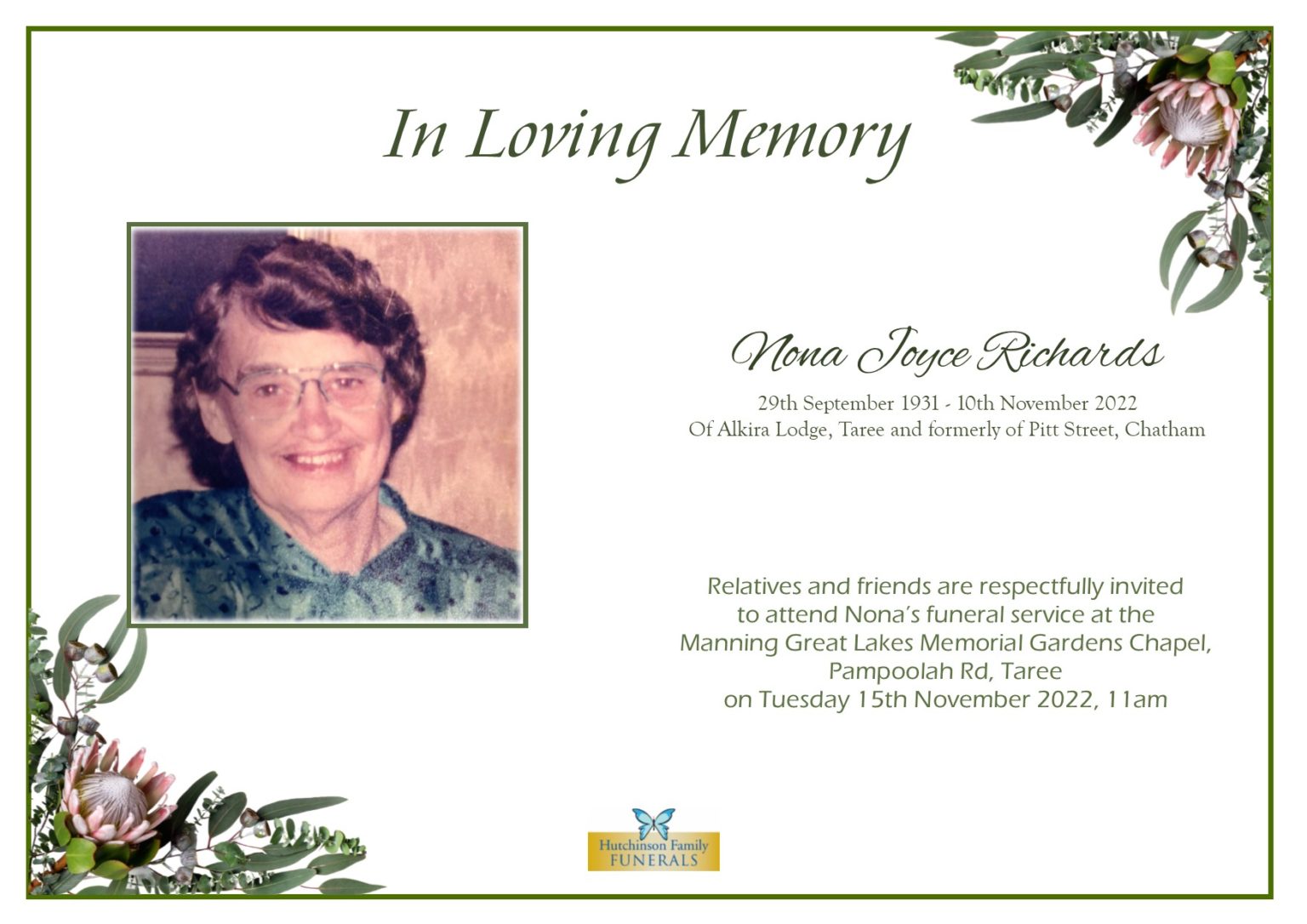 Funeral Notices | Taree | Hutchinson Family Funeral